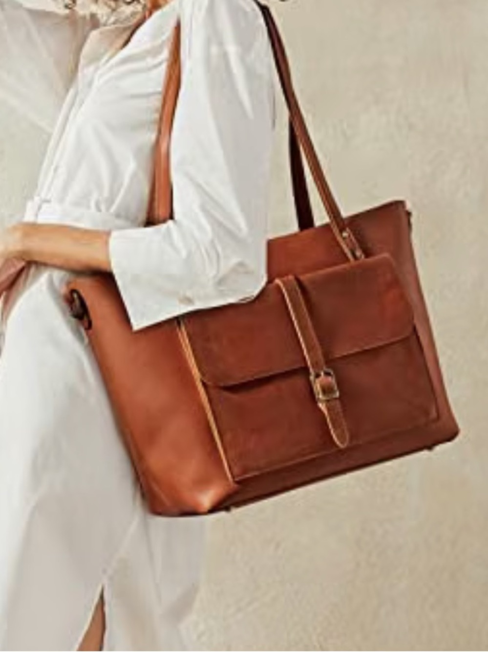 S-ZONE Women Vintage Genuine Leather Tote Bag Large Shoulder Purse